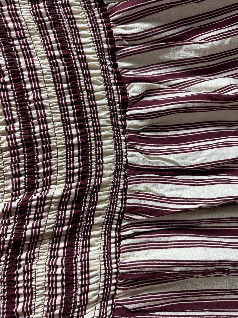 Terra & Sky Striped Smocked Maxi Dress - Cream & Burgundy - Picture 11 of 12